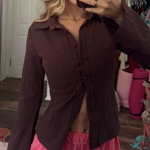 Princess Polly Chocolate Pinstripe Button Down Shirt